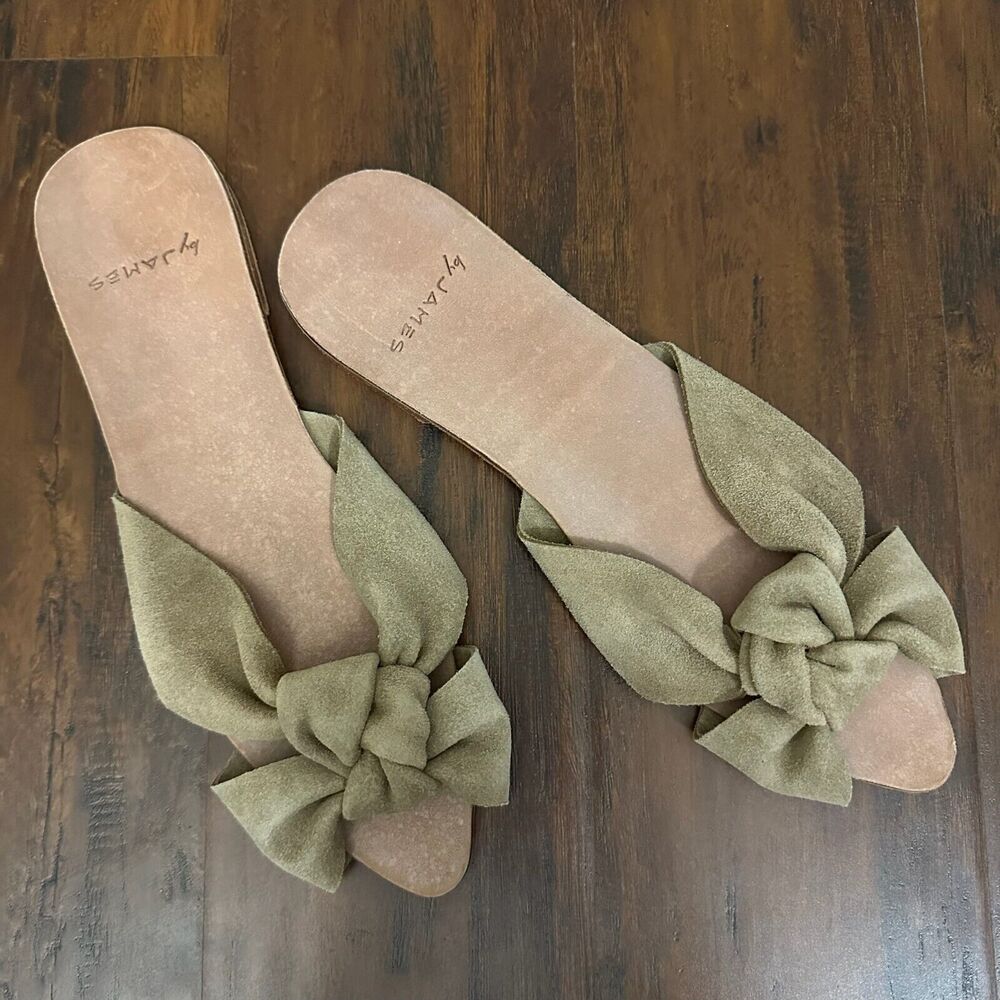 by JAMES Chelsea Sandals Nude Suede Knot Slide Slip On Flats NWOB
